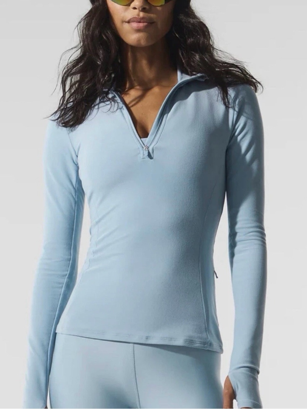ALO Yoga Alosoft 1/2 Zip Rapid Pullover Women's Top in Celestial Blue Small